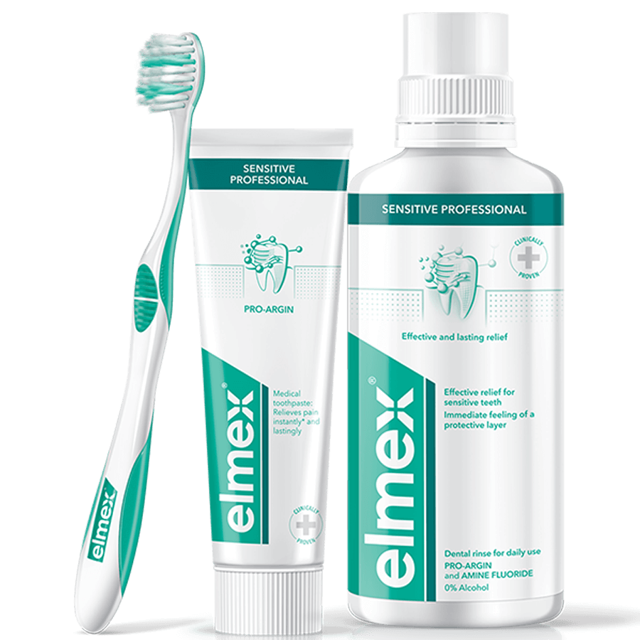 Produkte elmex Sensitive Zahnpasta Zahnbürste Mundspülung