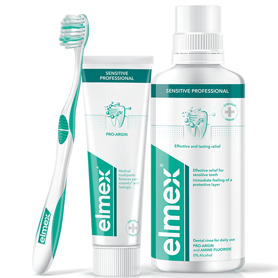 Produkte elmex Sensitive Zahnpasta Zahnbürste Mundspülung